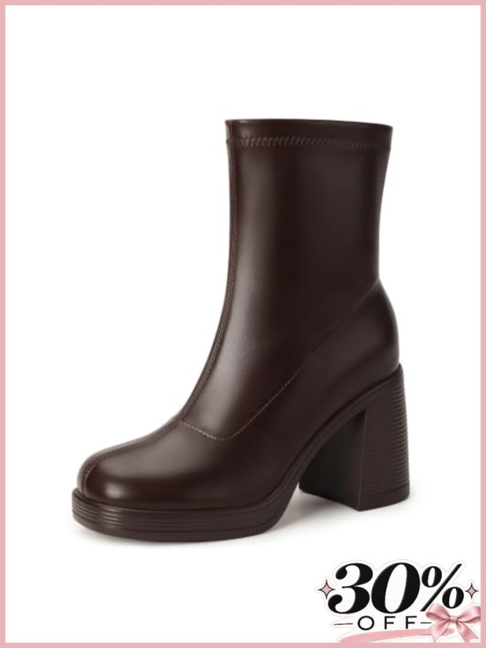 Platform Gogo Ankle Boots Chunky Heel Square Toe Side Zip Booties